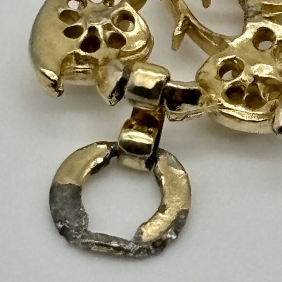 Vintage Bracelet Gold Tone Figural Vines and Leaves Faux Pearls Centers Unsigned - Picture 8 of 13